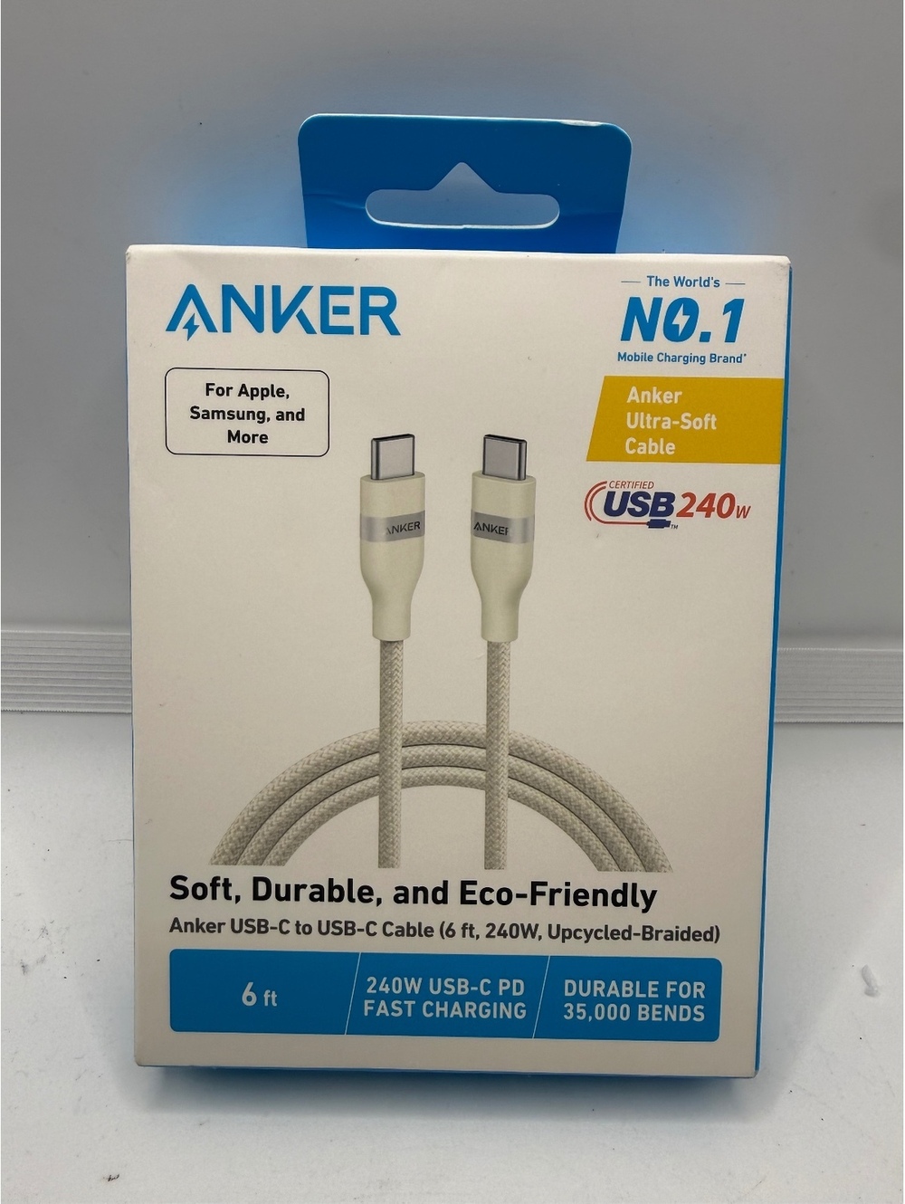 Anker Ultra-Soft USB-C to USB-C Charging Cable 6ft 240W Fast Charging Braided